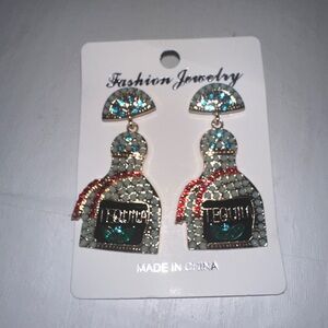 Blue tequila bottle earrings